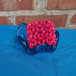 Elegant Blue and Red Floral Glass Accessory